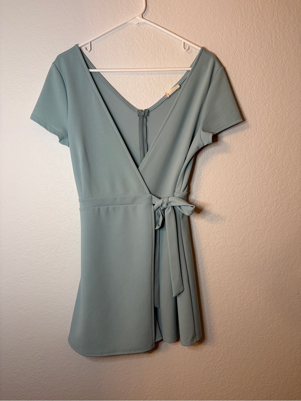 Altar’d State Dusty Blue Faux Wrap Short-Sleeve Skort Romper Medium